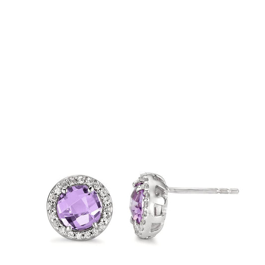 Stud earrings 18k White Gold Amethyst Ø9 mm