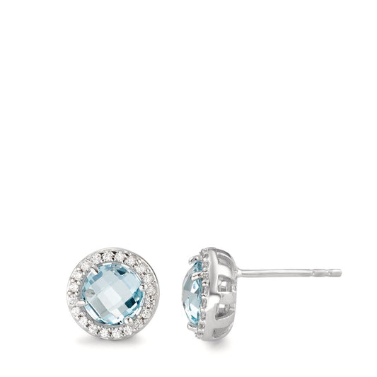 Stud earrings 18k White Gold Topaz Blue Ø9 mm