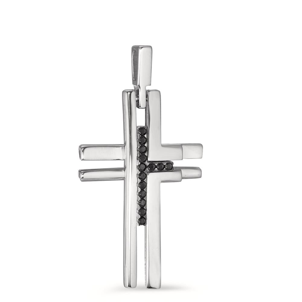 Pendant 18k White Gold Zirconia Black, 14 Stones Cross