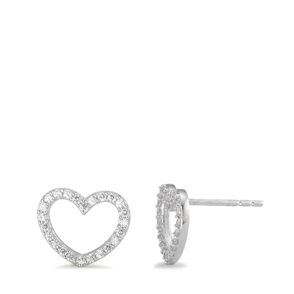 Stud earrings 18k White Gold Zirconia Heart Ø11 mm