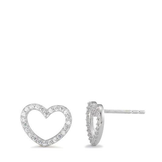 Stud earrings 18k White Gold Zirconia Heart Ø11 mm