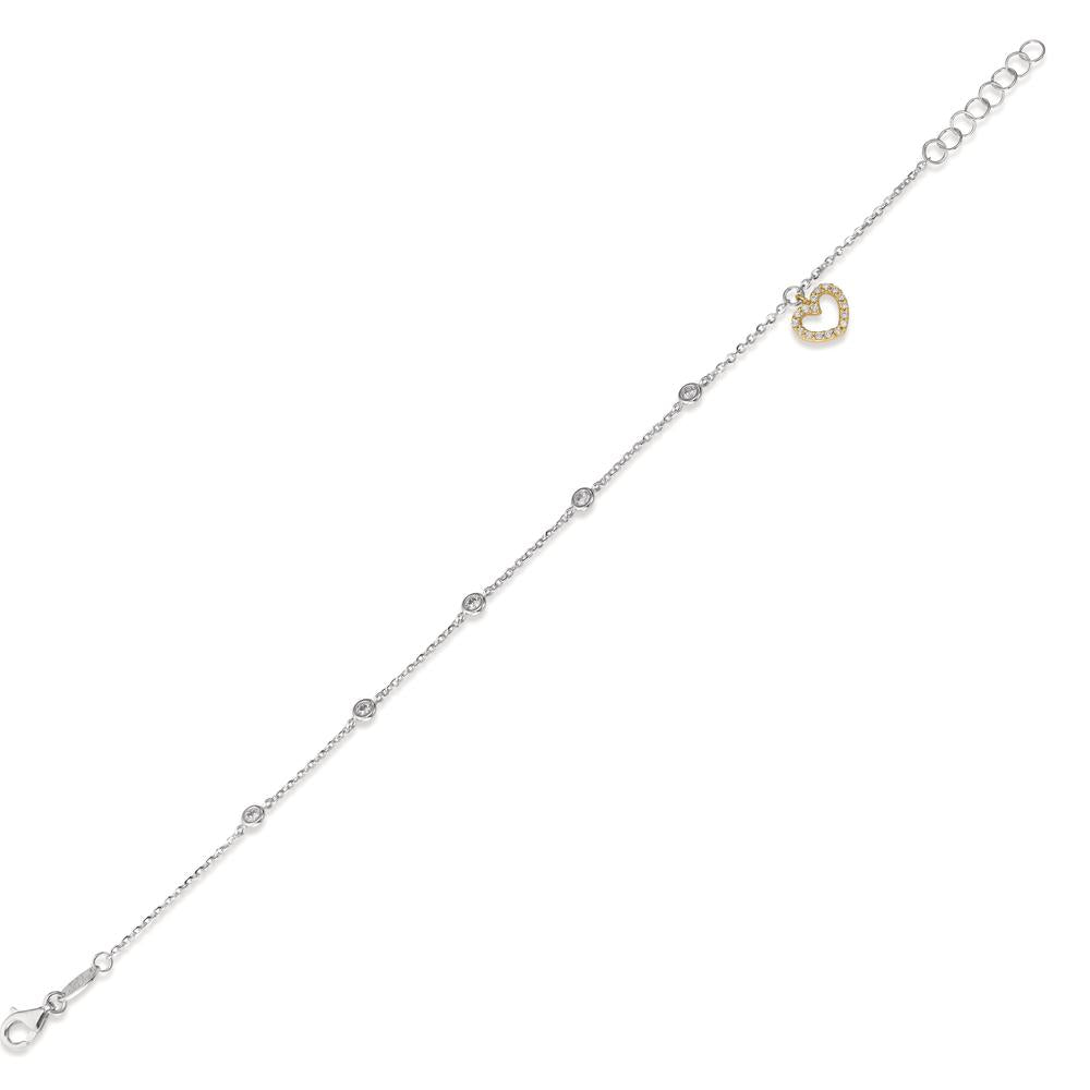 Bracelet 18k White Gold, 18k Yellow Gold Zirconia Heart 16.5-18.5 cm