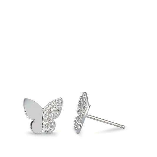 Stud earrings 18k White Gold Zirconia Butterfly Ø9 mm