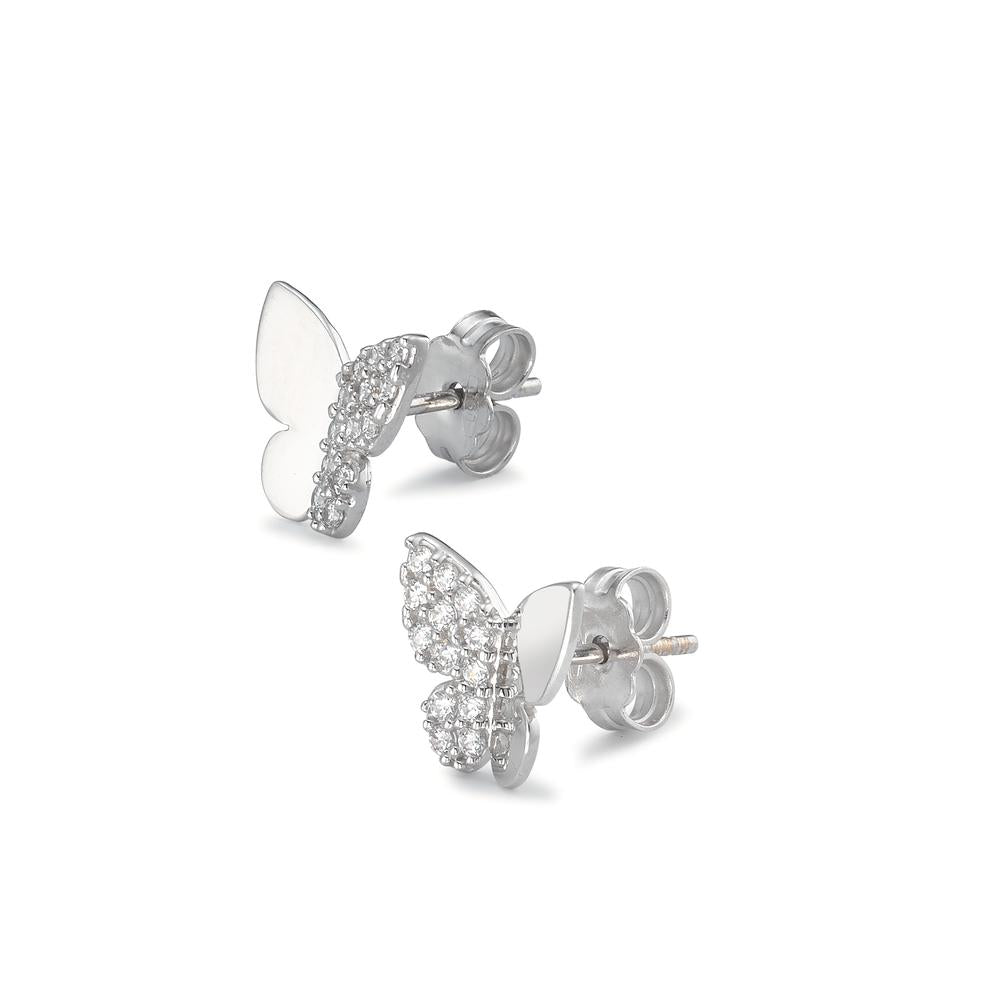 Stud earrings 18k White Gold Zirconia Butterfly Ø9 mm