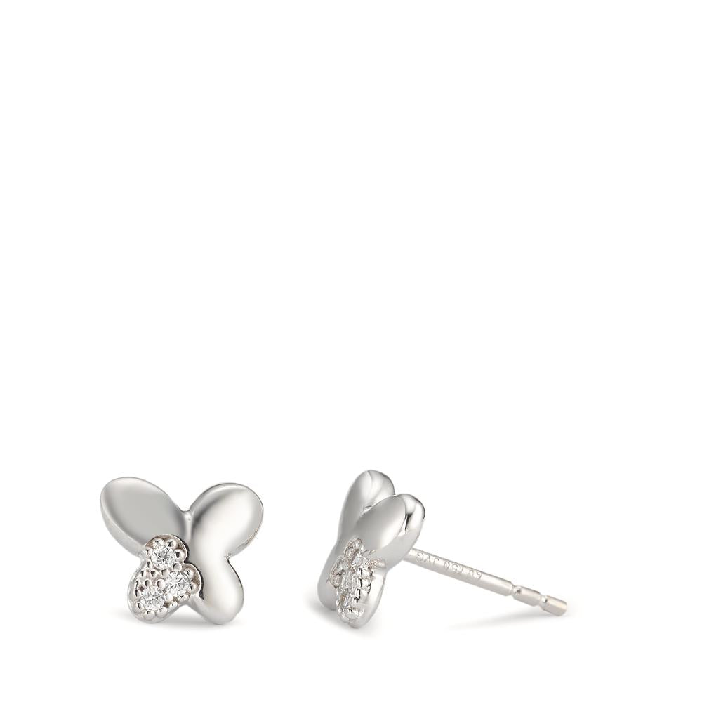 Stud earrings 18k White Gold Zirconia 6 Stones Butterfly Ø7.5 mm