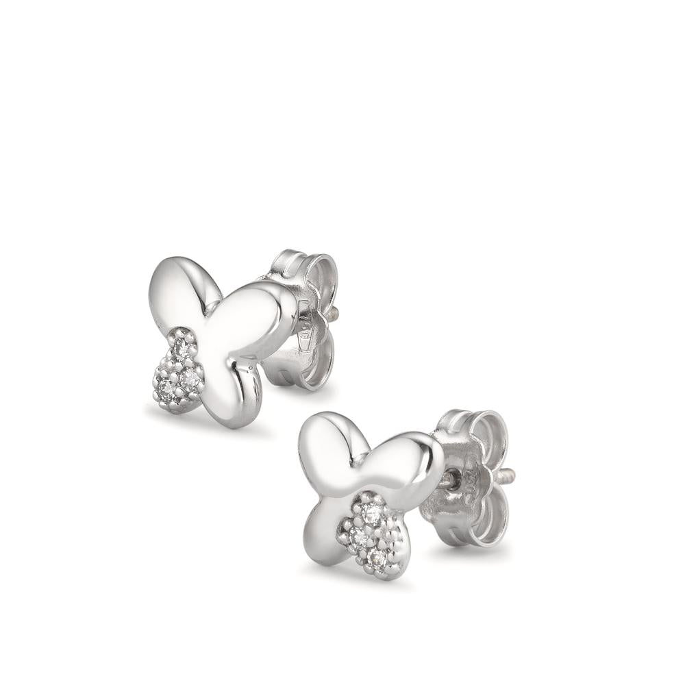 Stud earrings 18k White Gold Zirconia 6 Stones Butterfly Ø7.5 mm