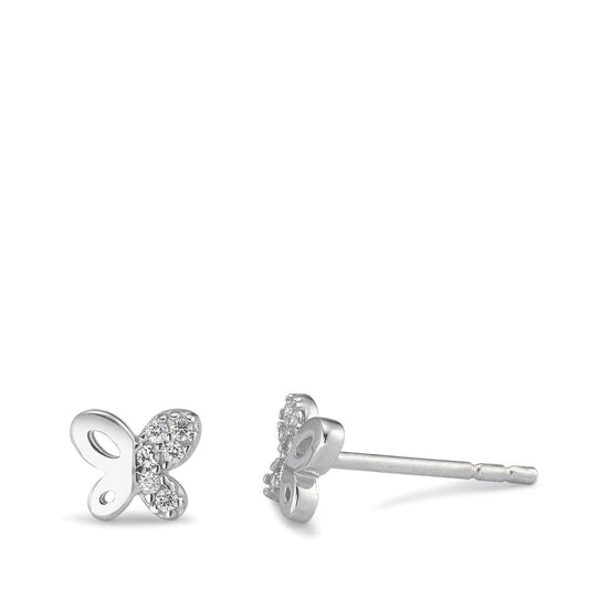 Stud earrings 18k White Gold Zirconia 12 Stones Butterfly Ø5 mm