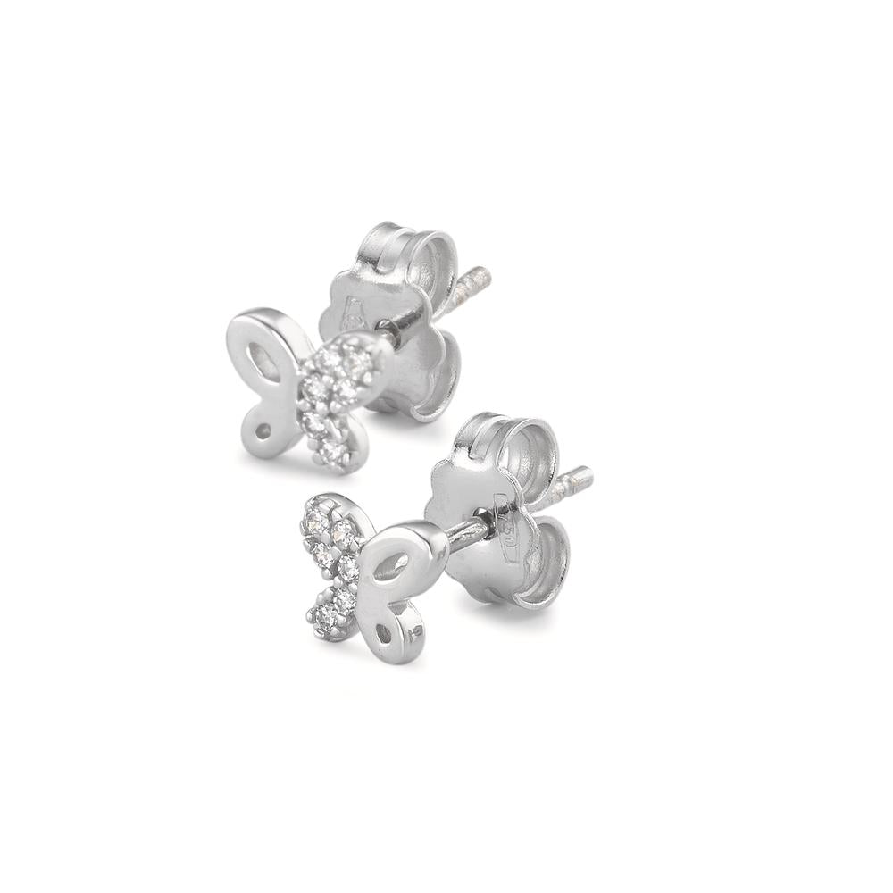 Stud earrings 18k White Gold Zirconia 12 Stones Butterfly Ø5 mm