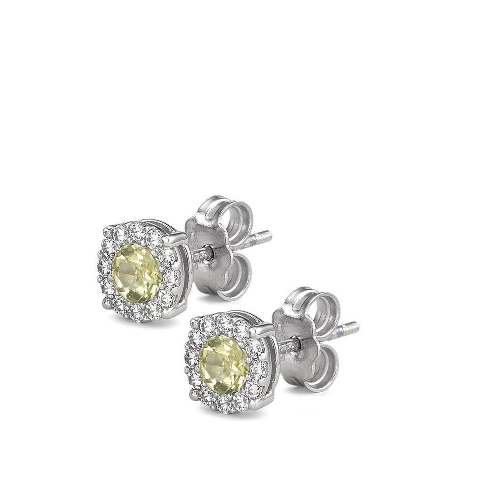 Stud earrings 9k White Gold Peridot 2 Stones Ø6 mm