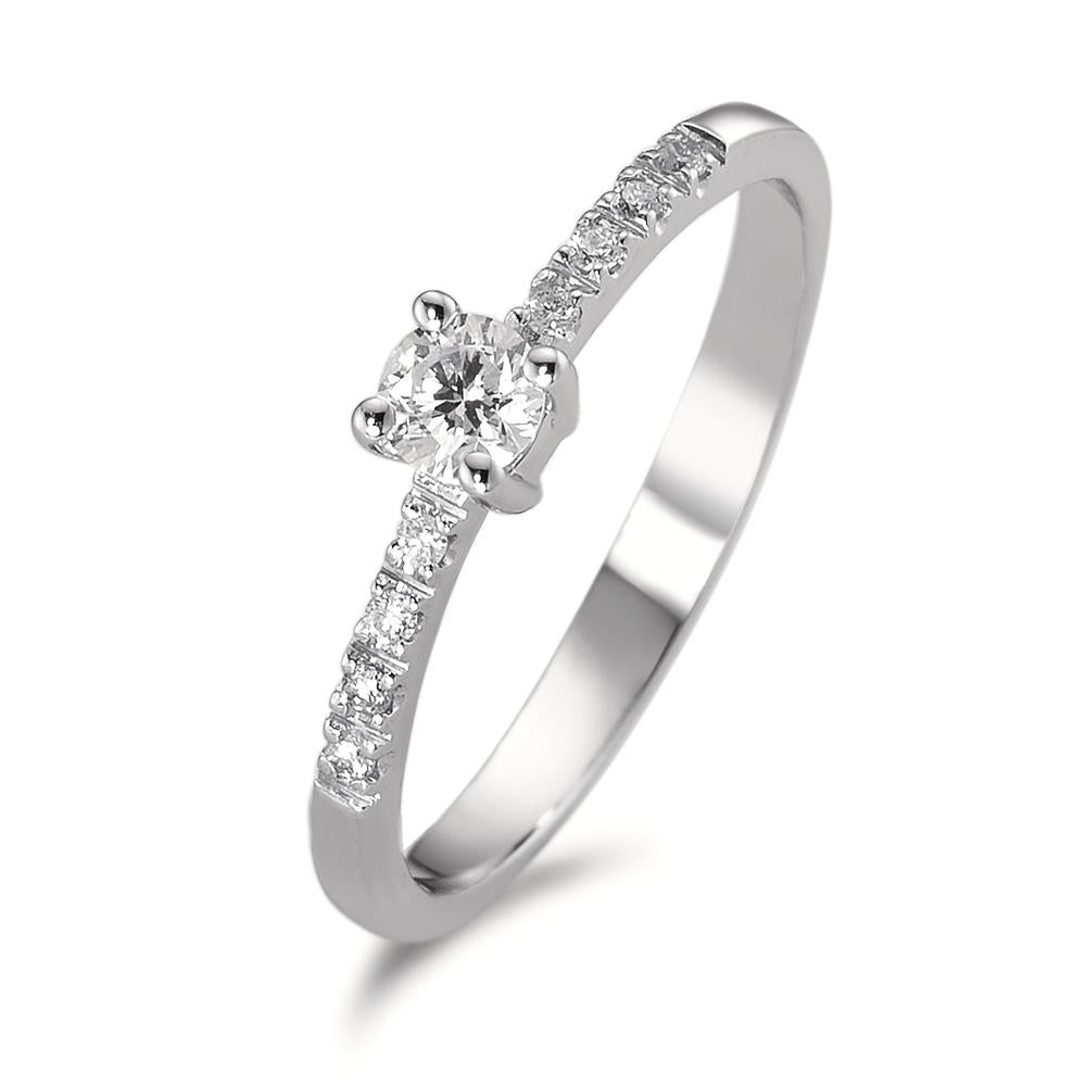 Solitaire ring 18k White Gold Diamond White, 0.04 ct, 8 Stones, brilliant, w-si, Diamond White, 0.15 ct, brilliant, w-si