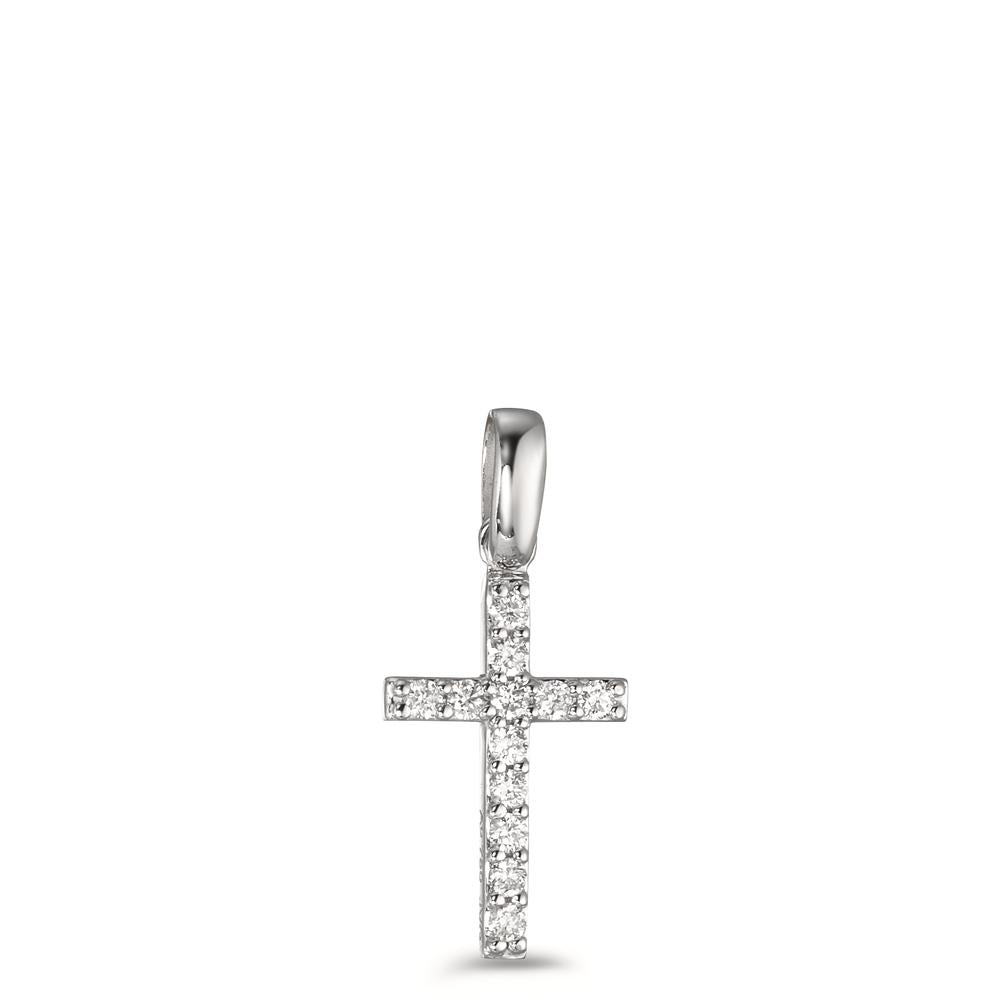 Pendant 18k White Gold Diamond 0.12 ct, 12 Stones, w-si Cross