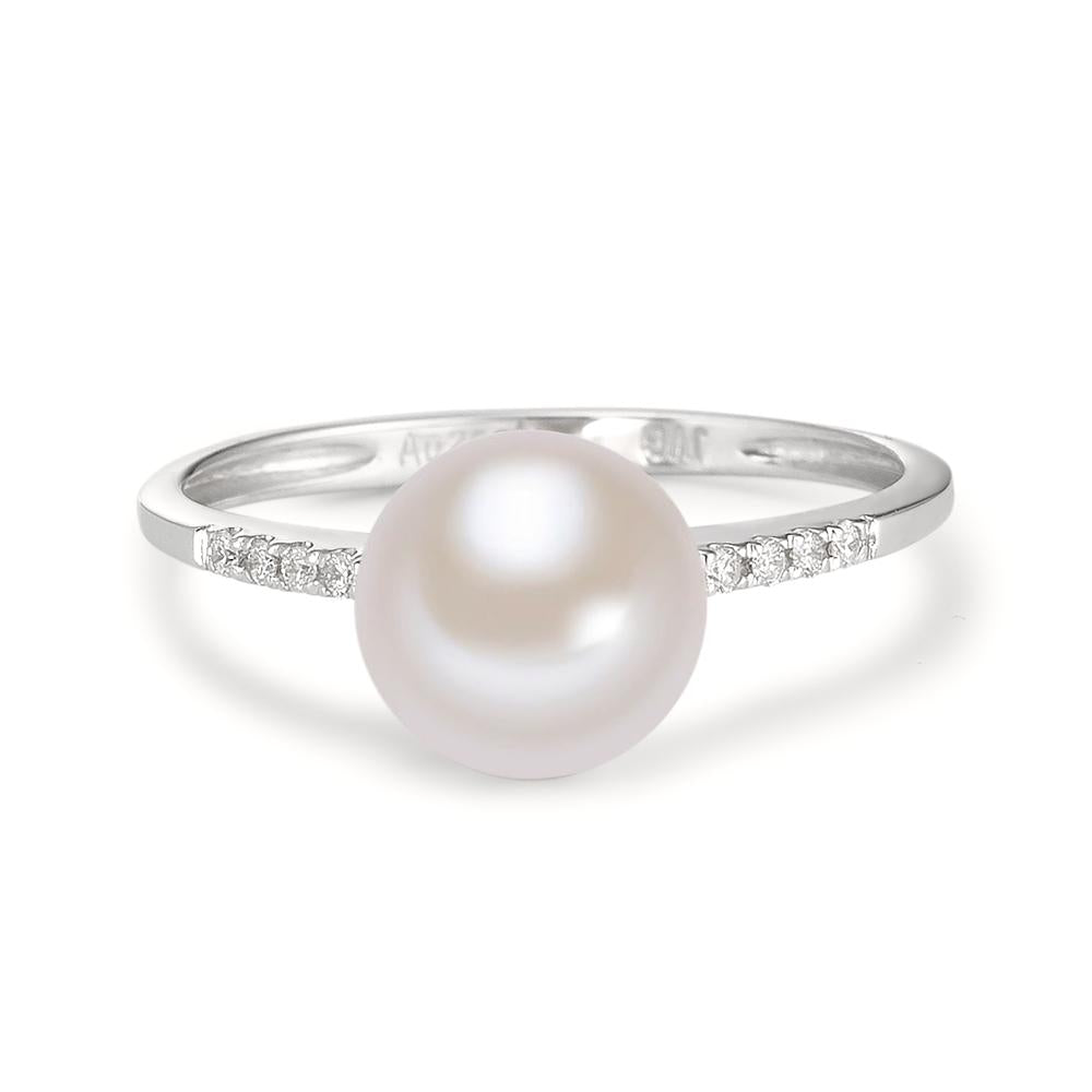 Ring 18k White Gold Diamond 0.03 ct, 8 Stones, w-si Freshwater pearl