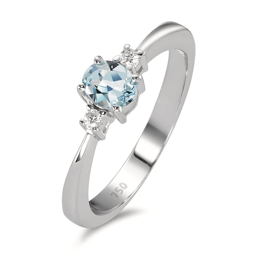 Ring 18k White Gold Aquamarine Light Blue, Diamond White, 0.04 ct, 2 Stones, w-pi1