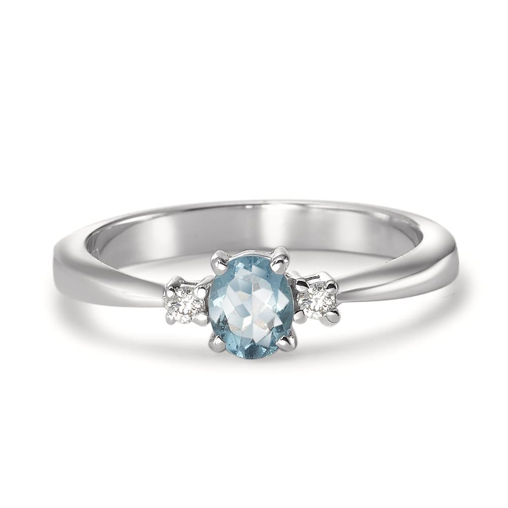 Ring 18k White Gold Aquamarine Light Blue, Diamond White, 0.04 ct, 2 Stones, w-pi1