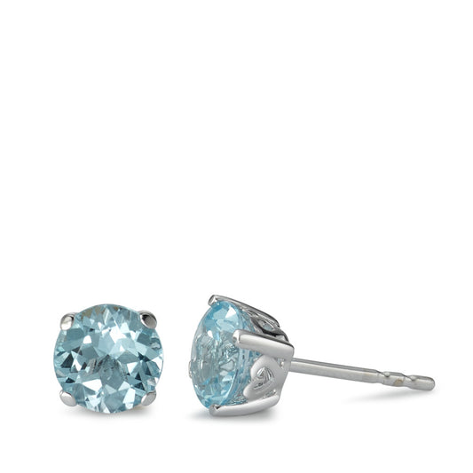 Stud earrings 18k White Gold Topaz Blue, 2 Stones Ø6 mm