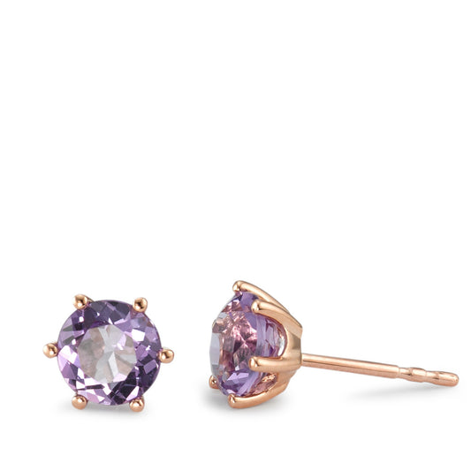 Stud earrings 18k Red Gold Amethyst 2 Stones Ø6 mm