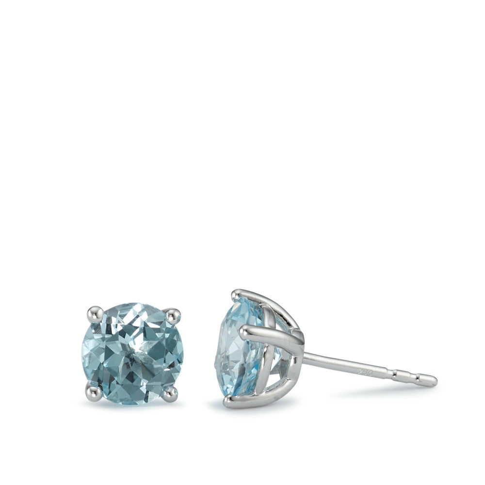 Stud earrings 18k White Gold Topaz Blue, 2 Stones Ø7 mm