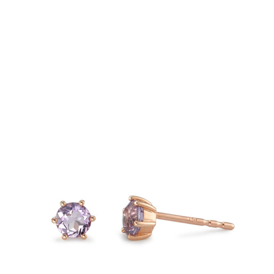 Stud earrings 18k Red Gold Amethyst Violet, 2 Stones Ø4.5 mm