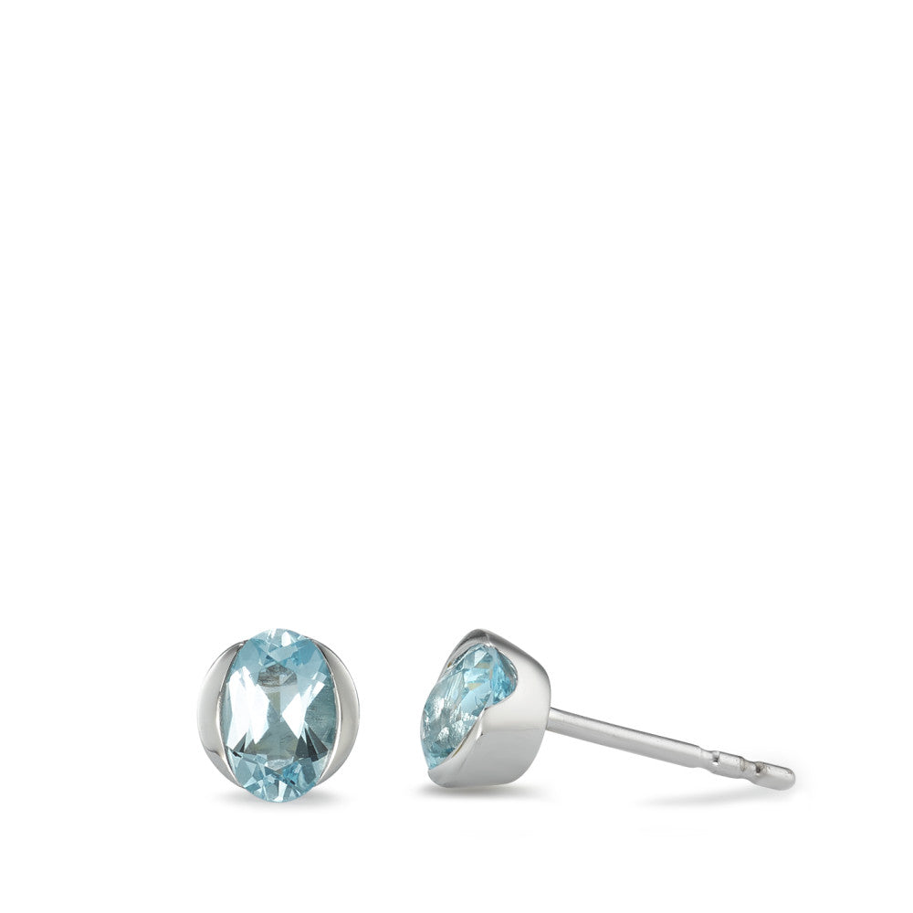 Stud earrings 18k White Gold Topaz Blue, 2 Stones Ø5.5 mm