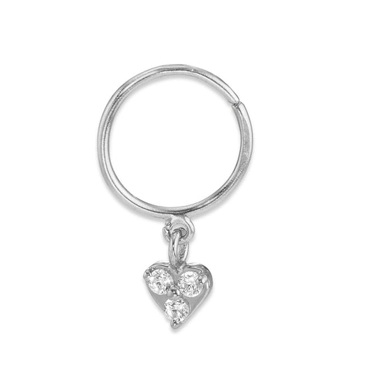 Nose ring 18k White Gold Zirconia 3 Stones Heart Ø4.5 mm