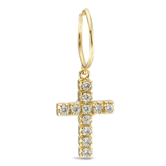 Hoop with pendant 18k Yellow Gold Zirconia 11 Stones Cross