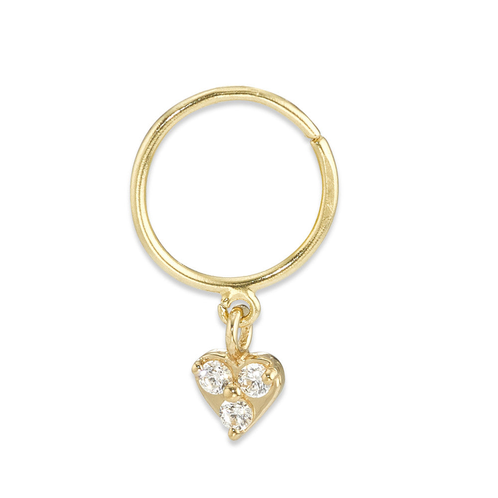 Nose ring 18k Yellow Gold Zirconia 3 Stones Heart Ø4.5 mm