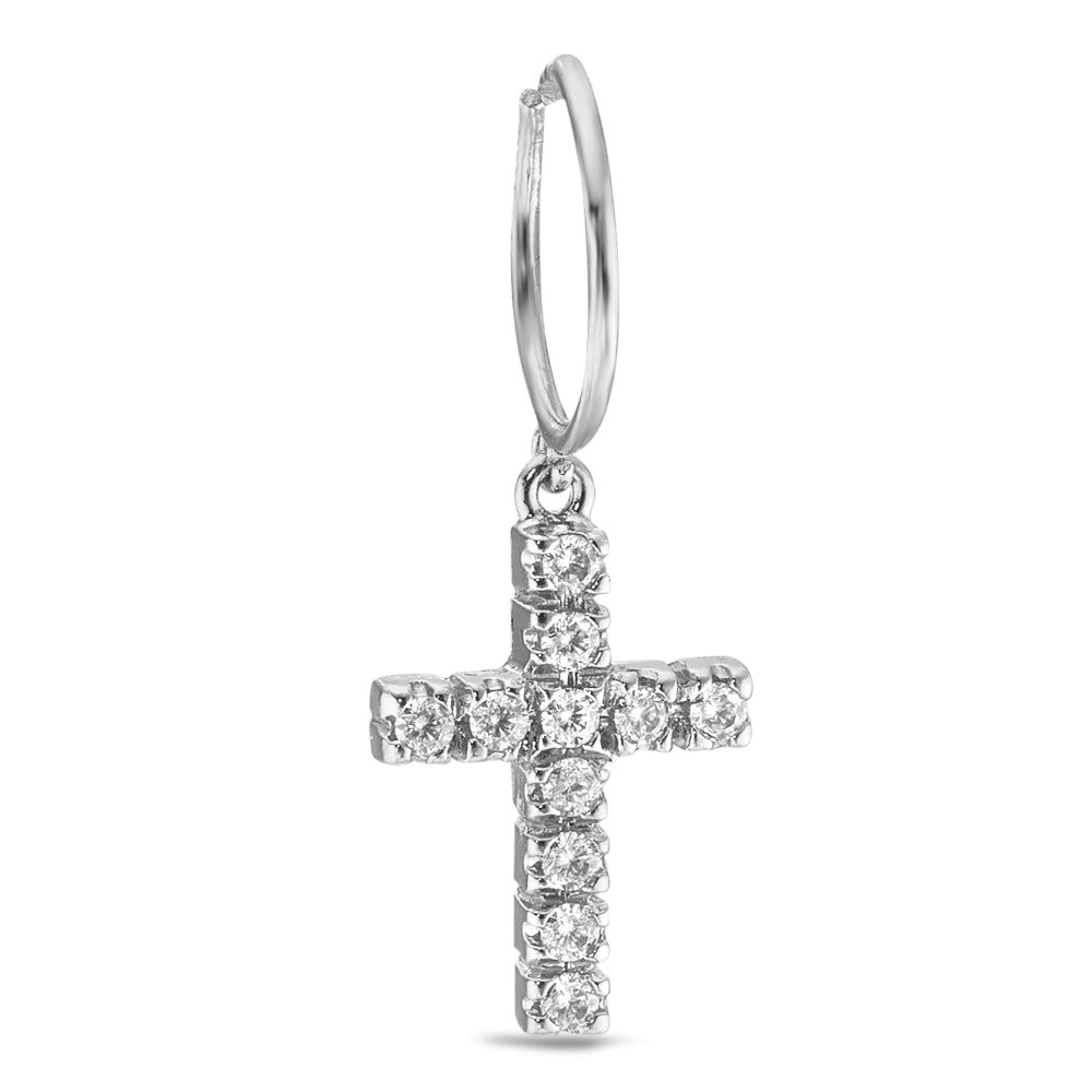 Hoop with pendant 18k White Gold Zirconia 11 Stones Cross