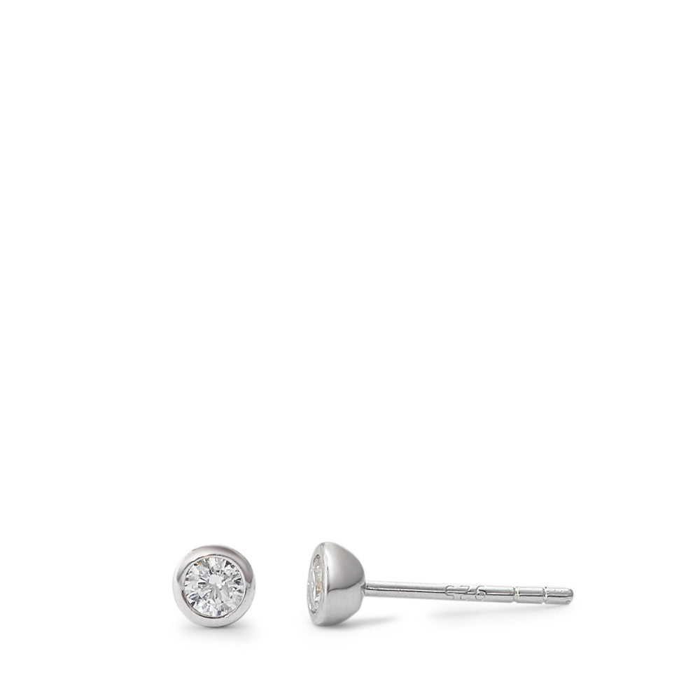 Stud earrings Silver Zirconia 2 Stones Rhodium plated Ø4 mm