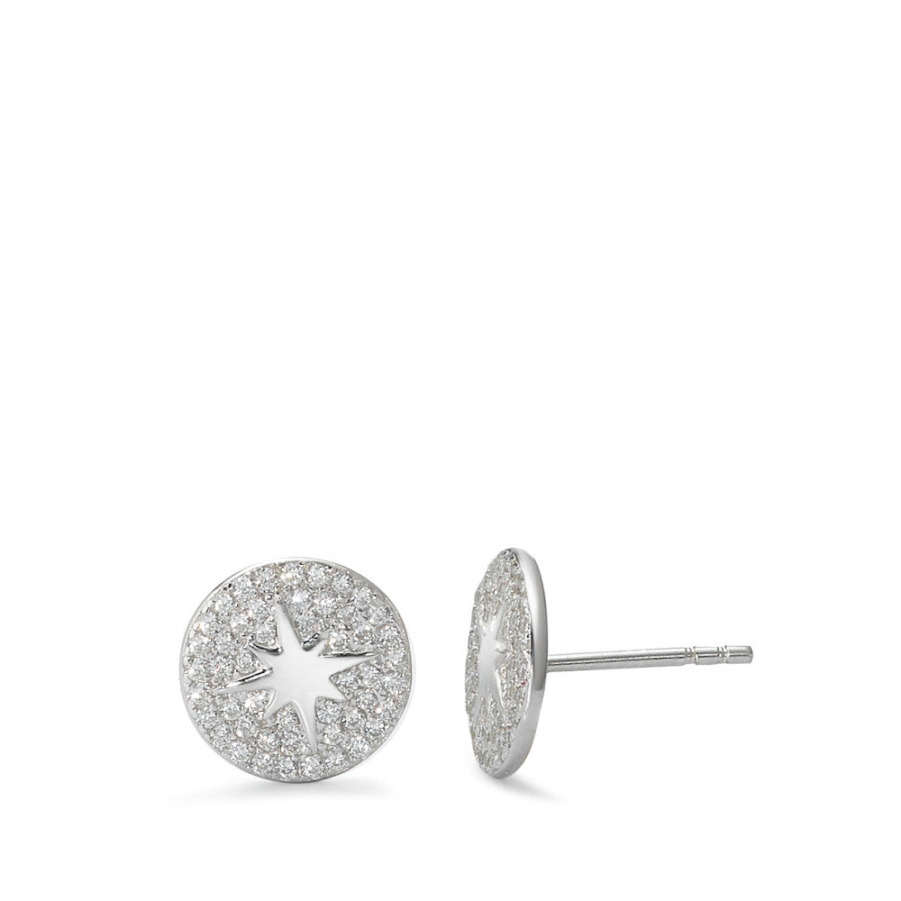 Stud earrings Silver Zirconia Rhodium plated Star Ø10 mm