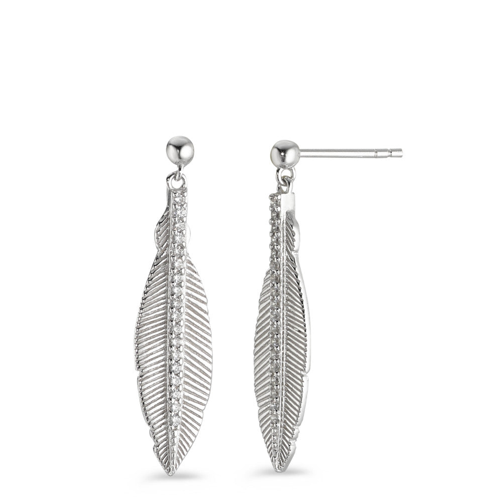 Drop Earrings Silver Zirconia Rhodium plated Feather