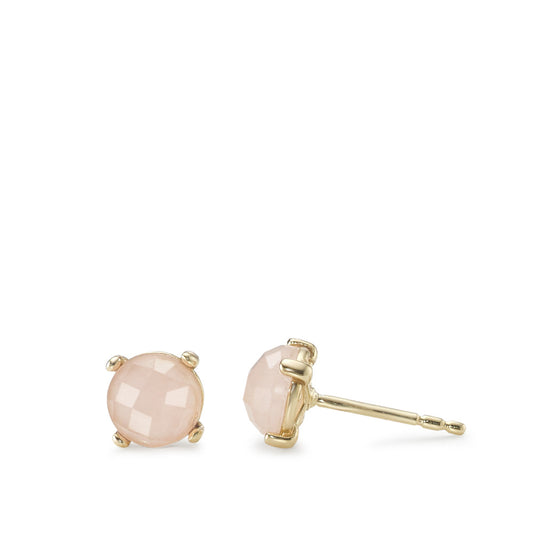 Stud earrings 9k Yellow Gold Chalcedony Rose, 2 Stones Ø5.5 mm