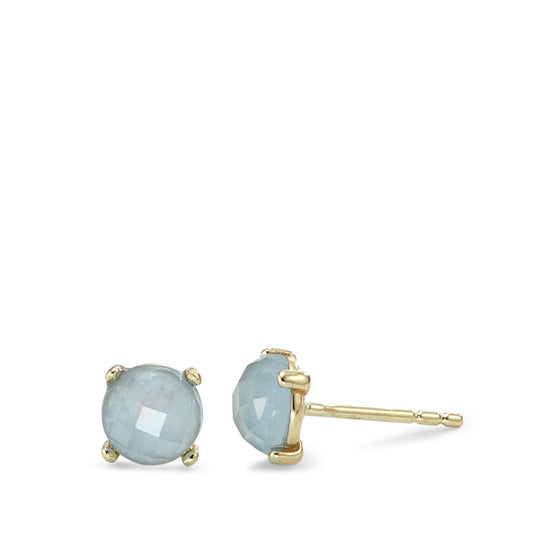 Stud earrings 9k Yellow Gold Chalcedony Light Blue, 2 Stones Ø6 mm