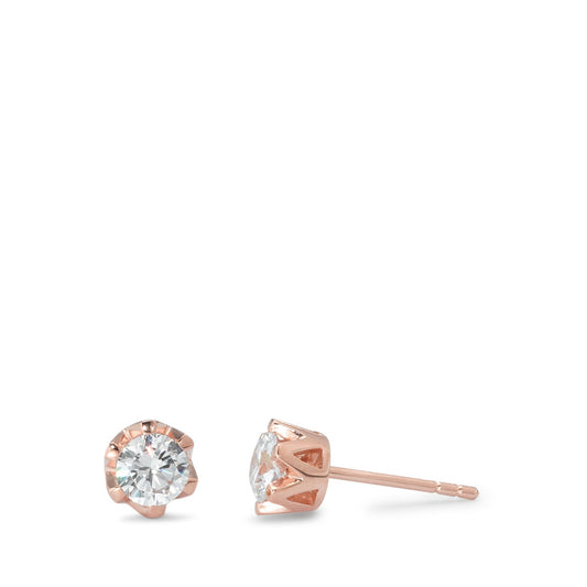 Stud earrings Silver Zirconia 2 Stones Rose Gold plated Ø6 mm