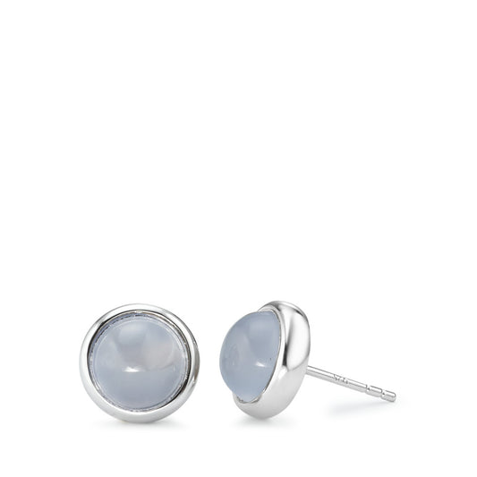 Stud earrings Silver Chalcedony Light Blue, 2 Stones Rhodium plated Ø10.5 mm