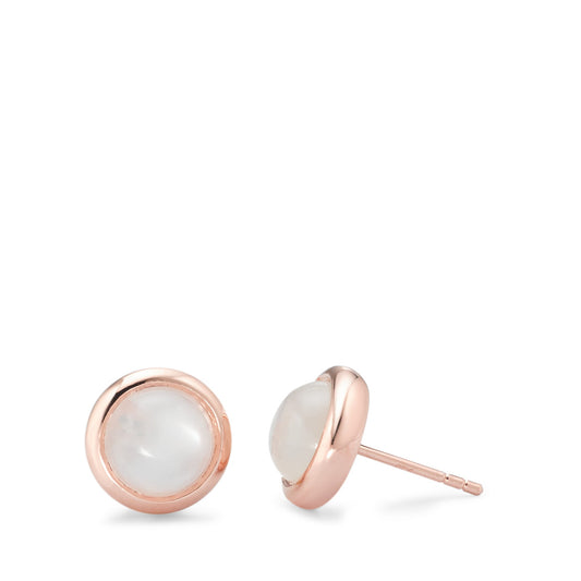 Stud earrings Silver Moonstone 2 Stones Rose Gold plated Ø10.5 mm