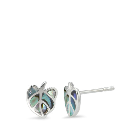 Stud earrings Silver Abalone Rhodium plated Leaf Ø9 mm