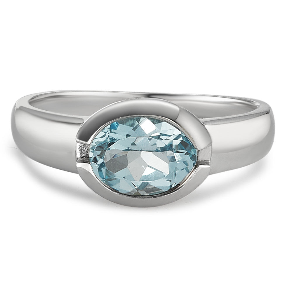 Ring 9k White Gold Topaz Blue