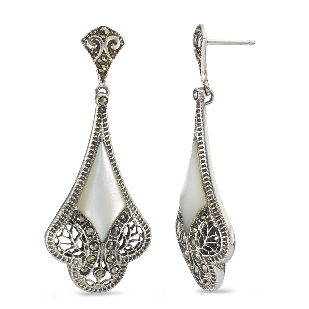 Drop Earrings Silver Marcasite Patinated