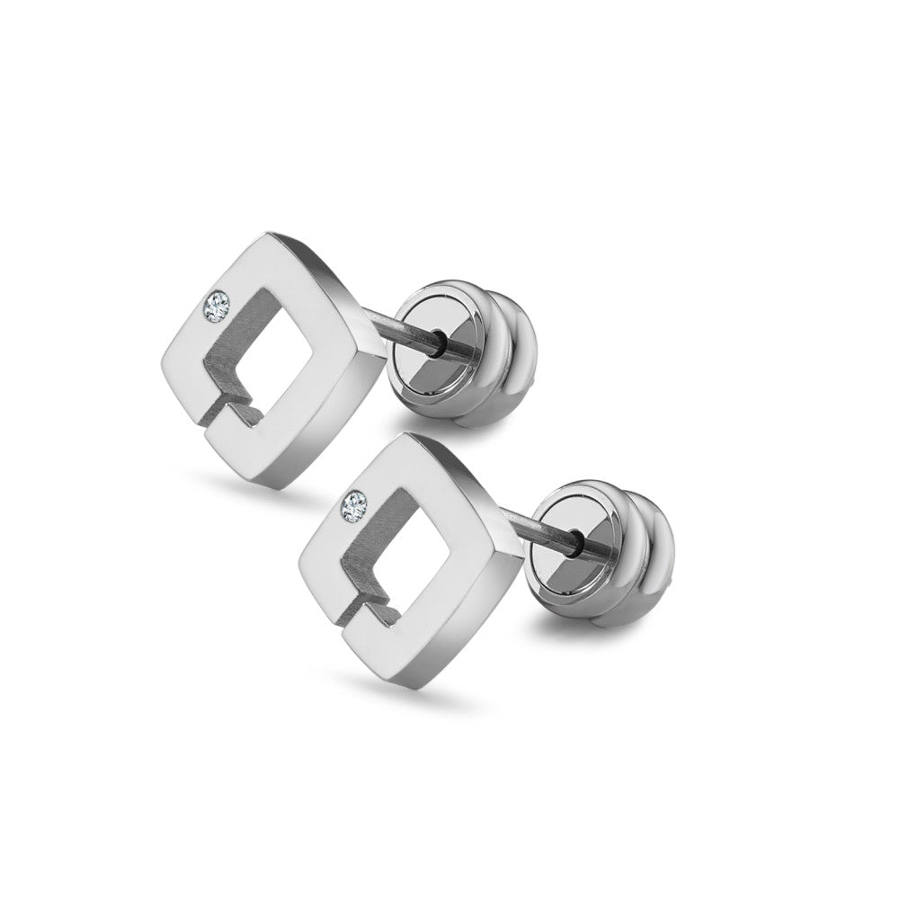 Stud earrings Stainless steel Diamond 0.01 ct, 2 Stones, p1 Ø7 mm