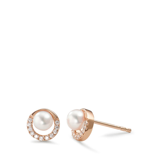 Stud earrings Silver Zirconia 20 Stones Rose Gold plated Freshwater pearl Ø7.5 mm