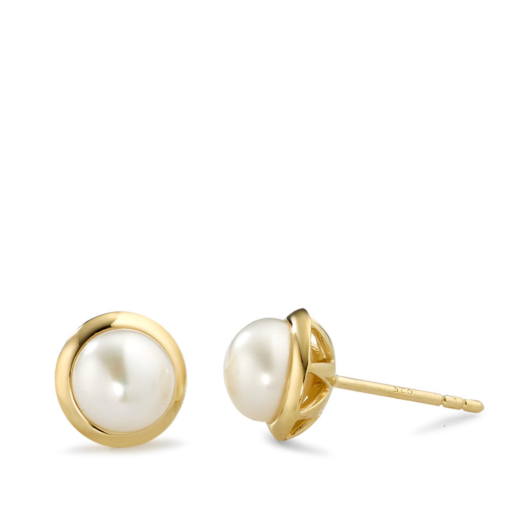 Stud earrings Silver Yellow Gold plated Freshwater pearl Ø9 mm