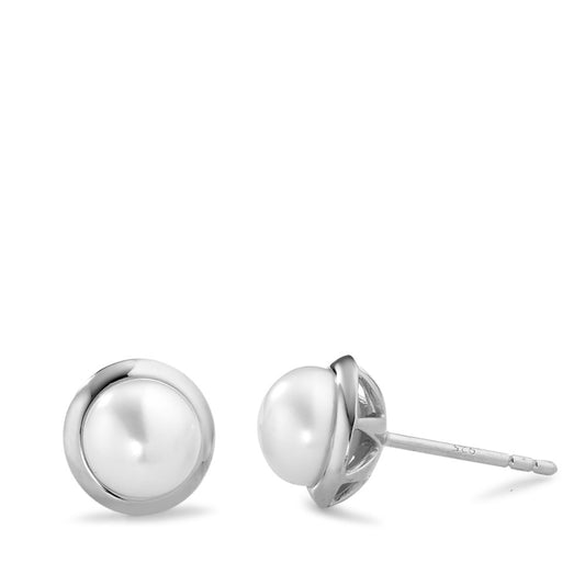 Stud earrings Silver Rhodium plated Freshwater pearl Ø9 mm