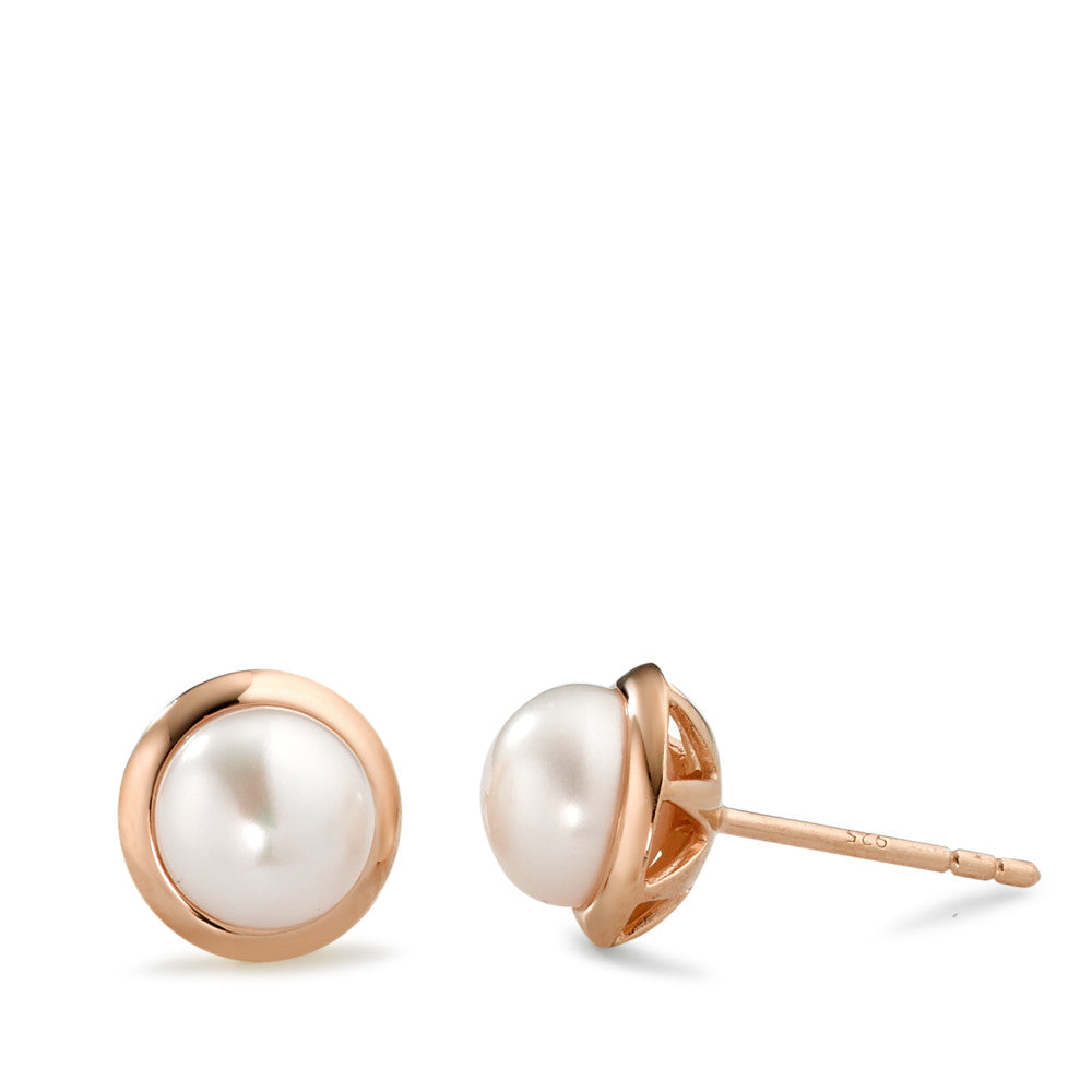 Stud earrings Silver Rose Gold plated Freshwater pearl Ø9 mm