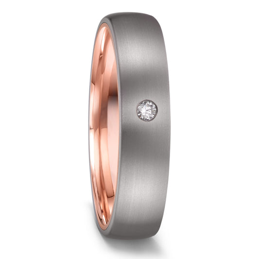 Wedding Ring Titanium, 14k Red Gold Diamond 0.04 ct, w-si