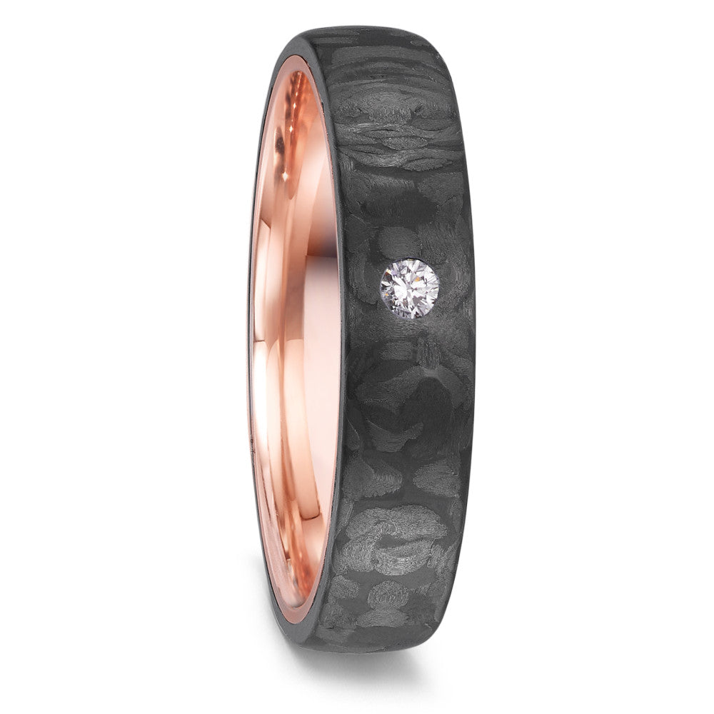 Wedding Ring 14k Red Gold, Carbon Diamond 0.04 ct, w-si