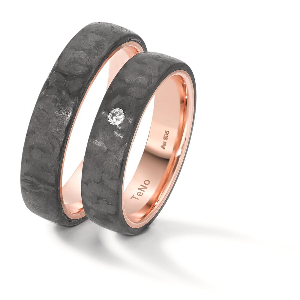 Wedding Ring 14k Red Gold, Carbon Diamond 0.04 ct, w-si