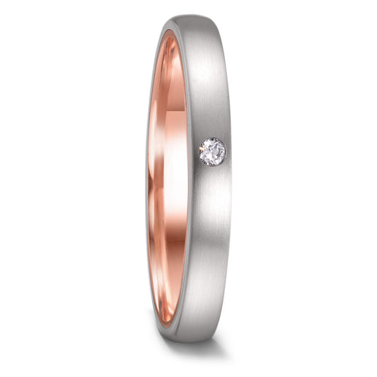 Wedding Ring Stainless steel, 14k Red Gold Diamond 0.02 ct, w-si