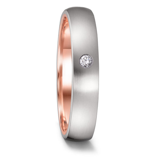 Wedding Ring Stainless steel, 14k Red Gold Diamond 0.03 ct, w-si