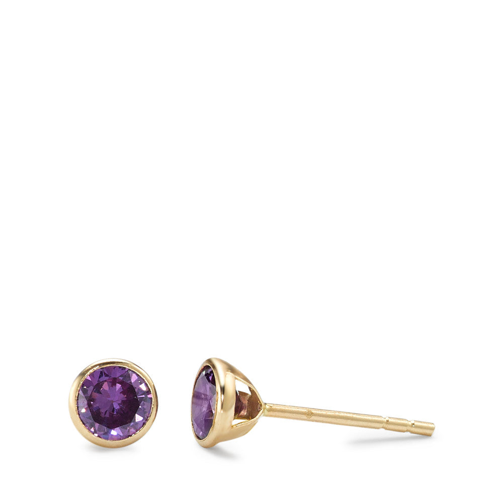 Stud earrings 14k Yellow Gold Zirconia Violet, 2 Stones Ø4.3 mm