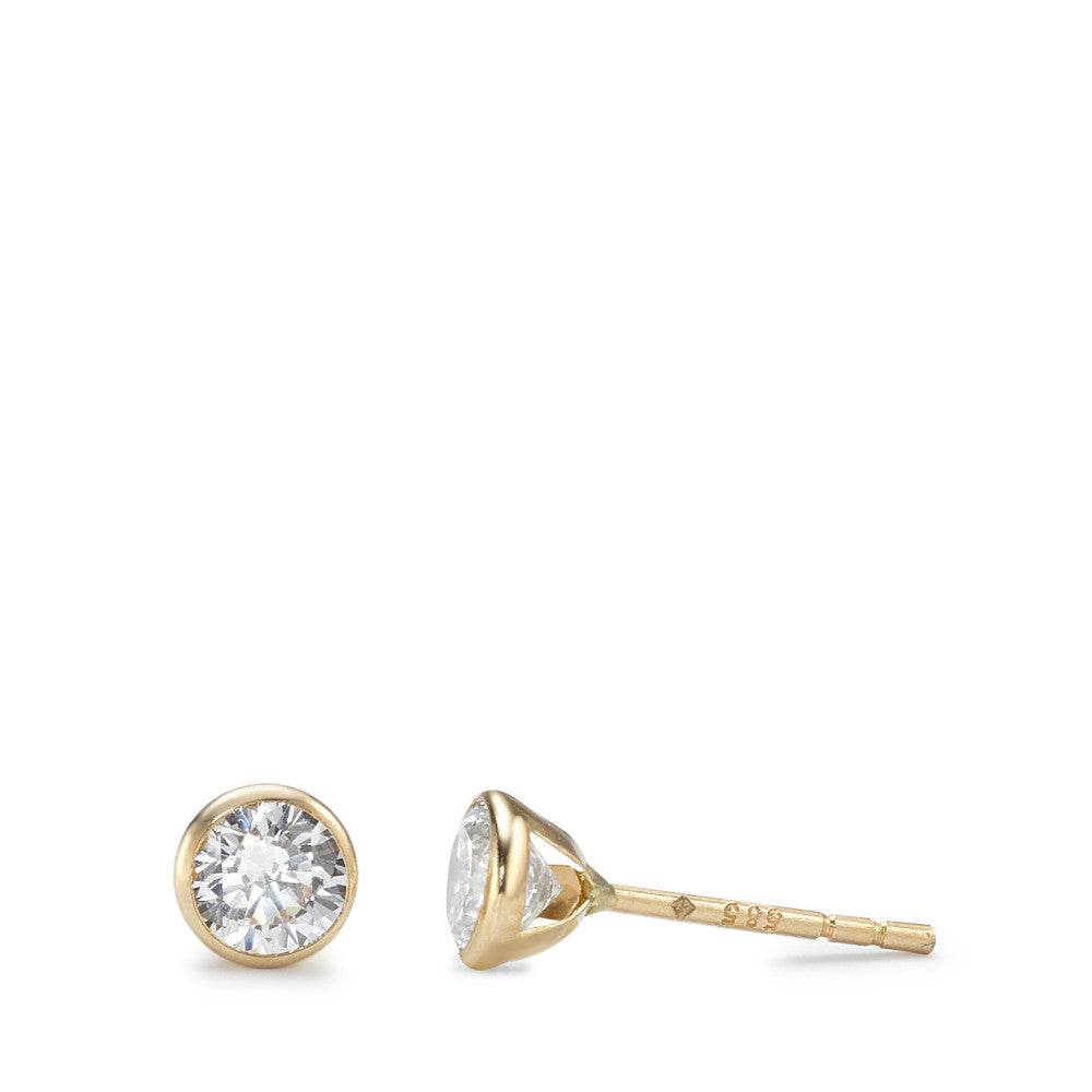 Stud earrings 14k Yellow Gold Zirconia White, 2 Stones Ø4.3 mm